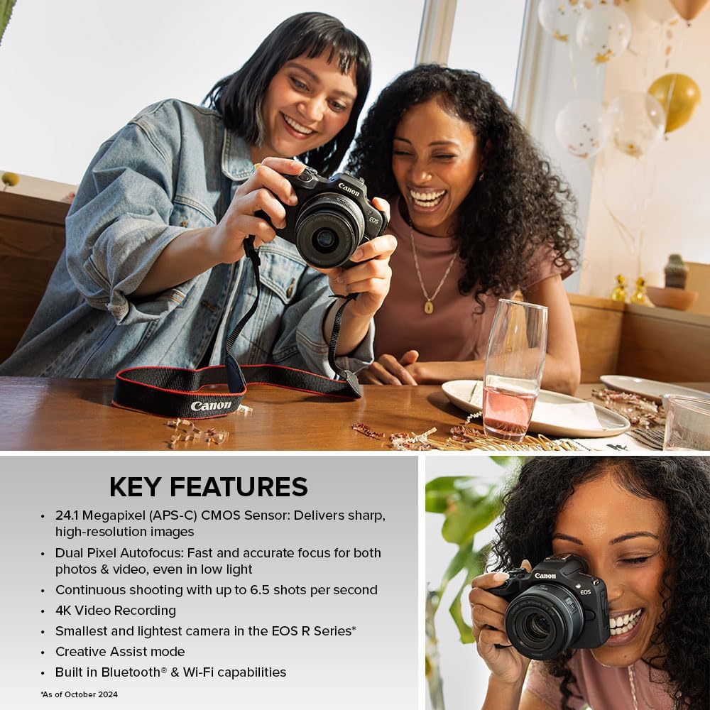 Canon Cámara sin espejo EOS R100, montaje RF, 24.1 MP, procesador de imagen, Solo cuerpo EOS R100