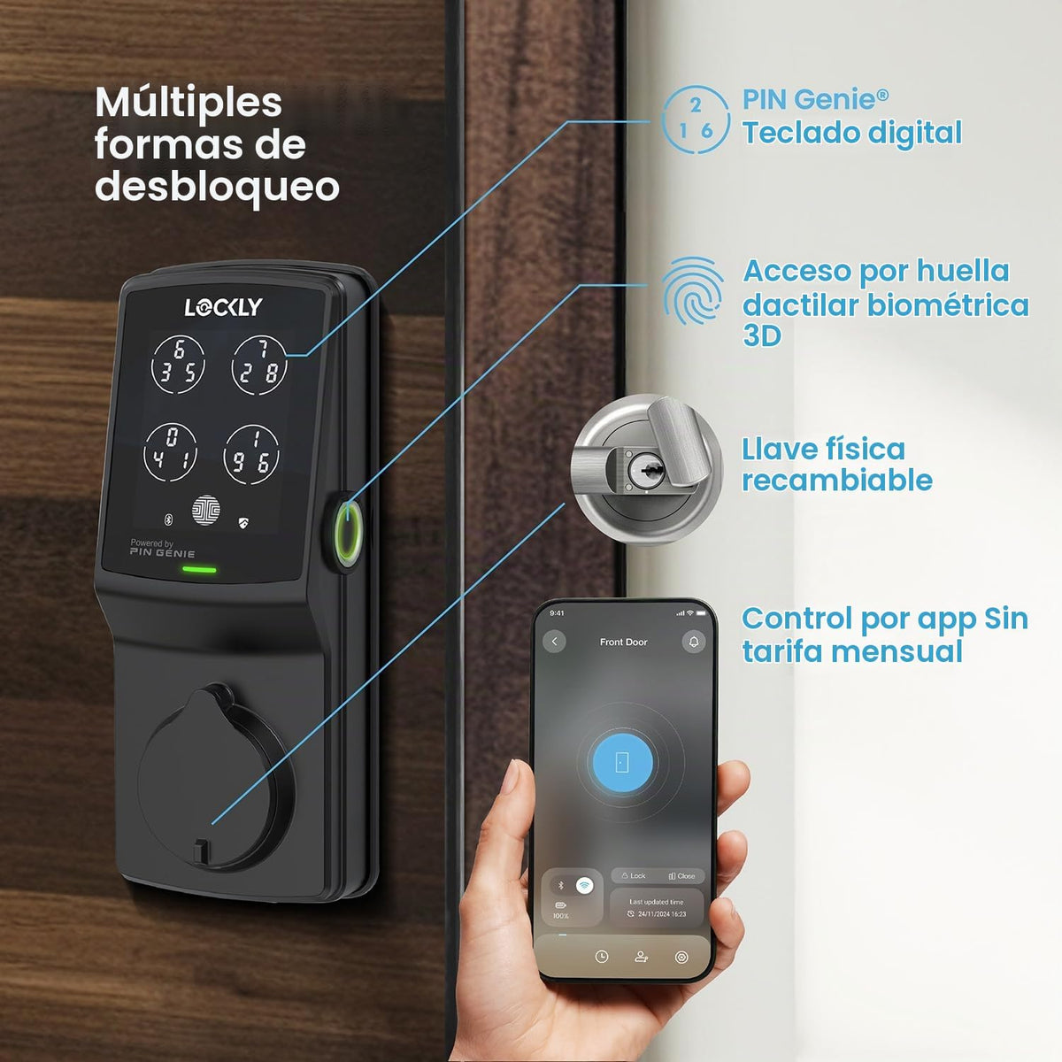 Lockly Cerradura de cerrojo inteligente Secure Pro con concentrador WiFi