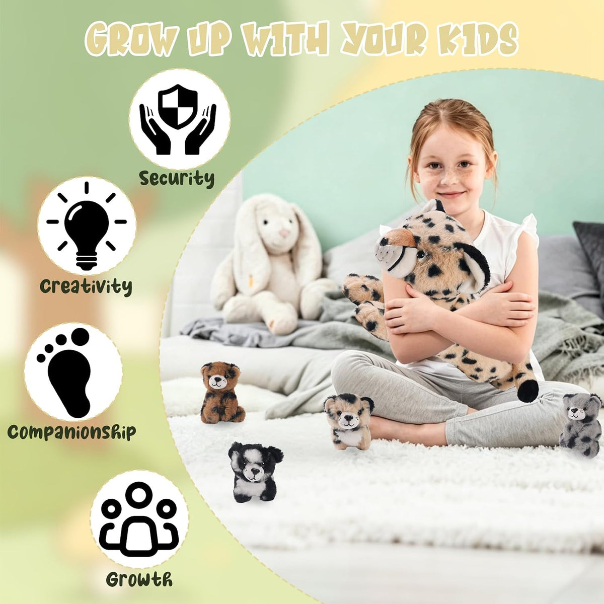 Animal de Peluche Cheetah con 4 crías para Niña, Peluche de Leopardo Para Abrazar