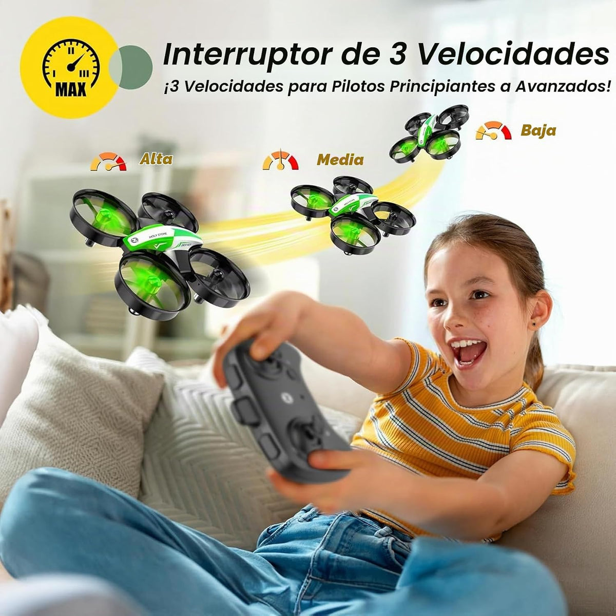 Holy Stone Mini Drone para Niños y Principiantes, Cuadricóptero Interior y Exterior para Niños y Niñas con Auto Hover, Vueltas 3D, 3 Baterías, Modo Sin Cabeza, Excelente Juguete de Regalo de Pascua para Niños y Niñas, HS210 Verde