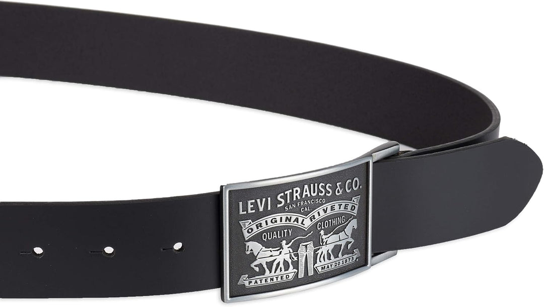 Levi's Cinturón de cuero para hombre con hebilla de placa extra...