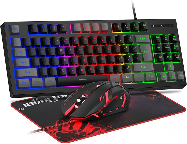 BlueFinger Combo de Teclado Gaming RGB de 87 Teclas y Mouse Retroil...