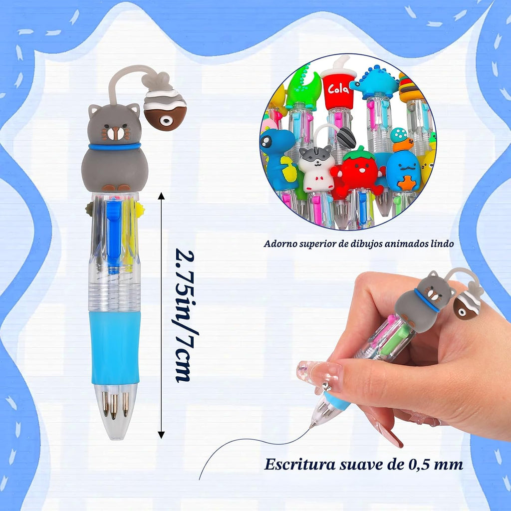 CZWZ 100 unidades Mini Bolígrafos Multicolor 4 en 1 Lindos en Uno, Bolígrafos a Granel para Niños, Bolígrafo de Bola para Cumpleaños y Fiestas Infantiles, Regalos Divertidos con Tinta Surtida Kawaii