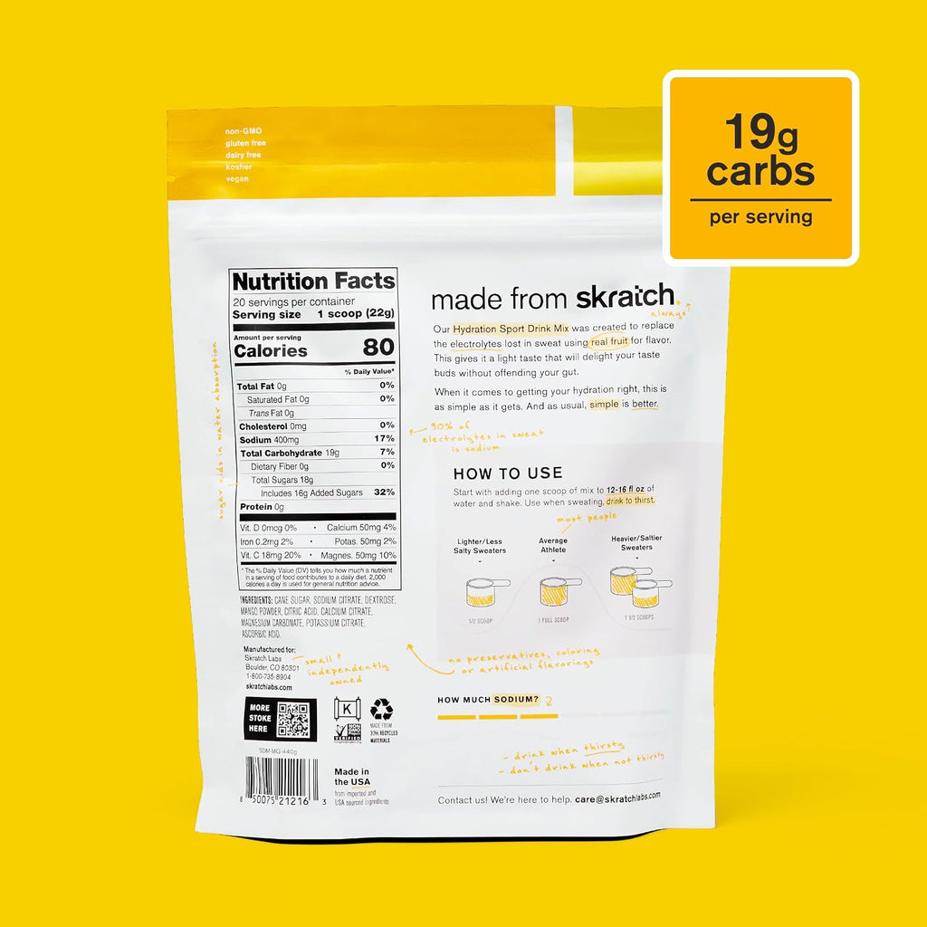 Skratch Labs Mezcla de bebidas deportivas de hidratación, mango, 20