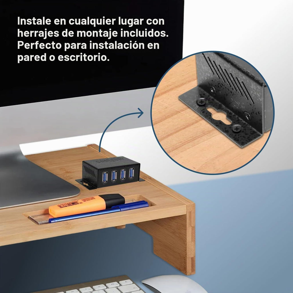 Coolgear, CG-U3MINI4PH, hub USB 3.2 de 4 puertos, alimentado, adaptador 5V/4A