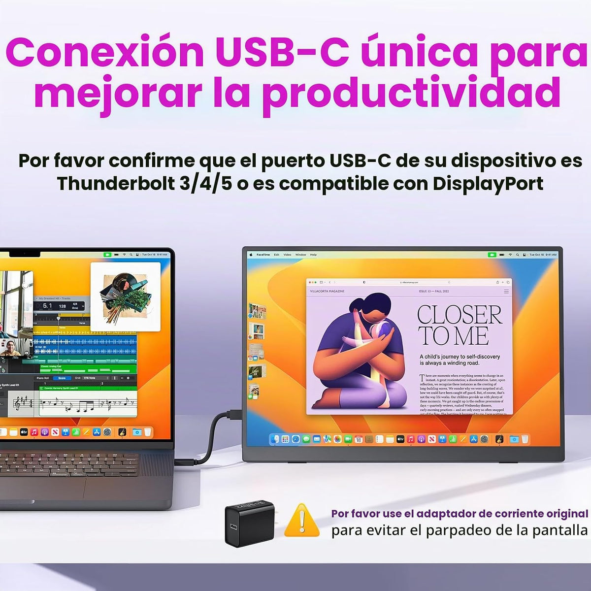 Upperizon Monitor portátil de 16 pulgadas 2K QHD 2560X1600 145% sRGB, 144Hz USB-C, 120Hz HDMI, monitor de viaje para laptop, MacBook, PC, Surface PS5 Xbox, pantalla externa con soporte y altavoz compatible con VESA