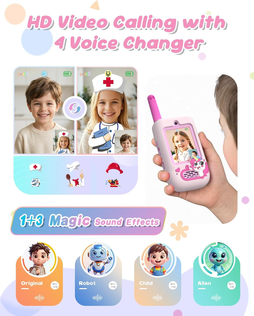Walkie Talkies de video para niños, paquete de 2 cámaras HD recargables, de