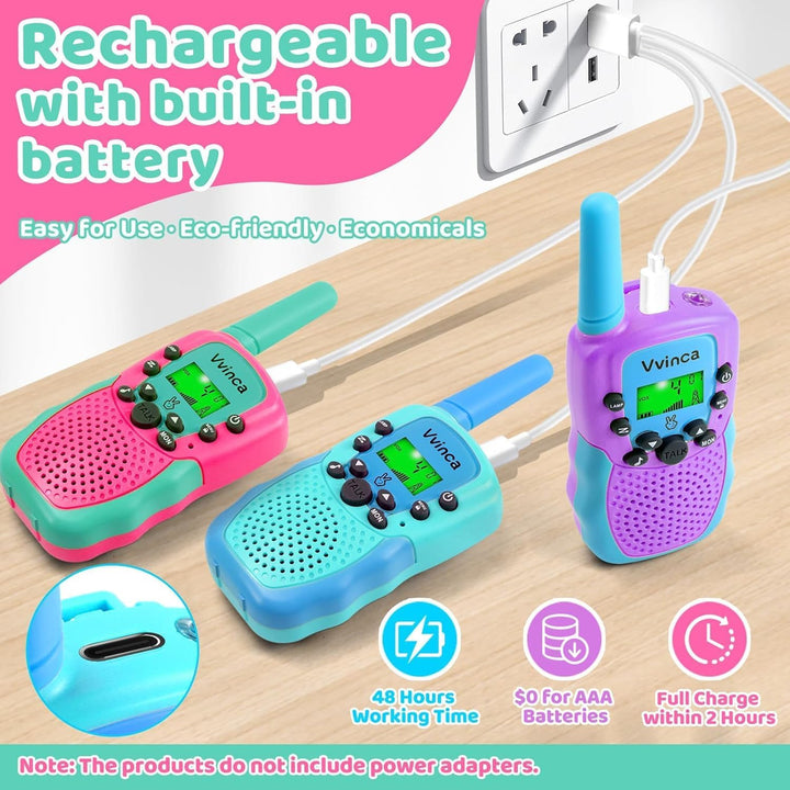 Vvinca Walkie Talkies para niños recargables paquete de 3, juguetes...