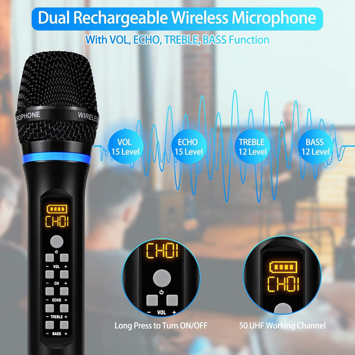 KITHOUSE Micrófono inalámbrico J10 Sistema de karaoke recargable, m...
