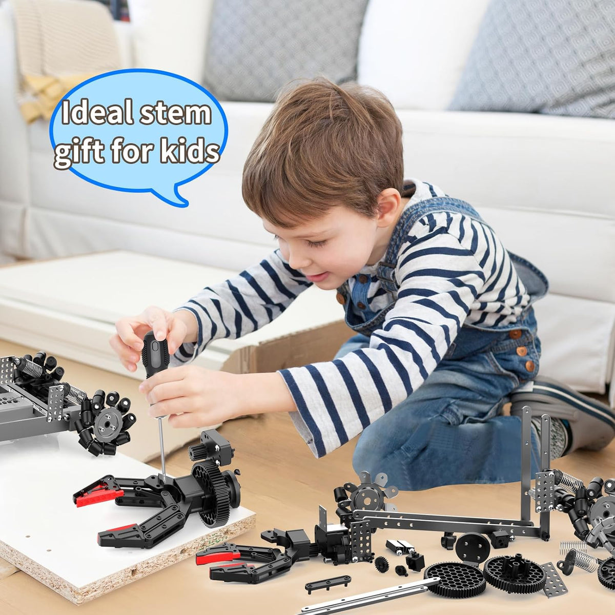 Kit de brazo robótico, brazo robótico flexible de control remoto con agarre de 360° y ruedas, kit de ciencia 2 en 1, el mejor regalo de cumpleaños para niños y adultos, no requiere montaje (con regalo)