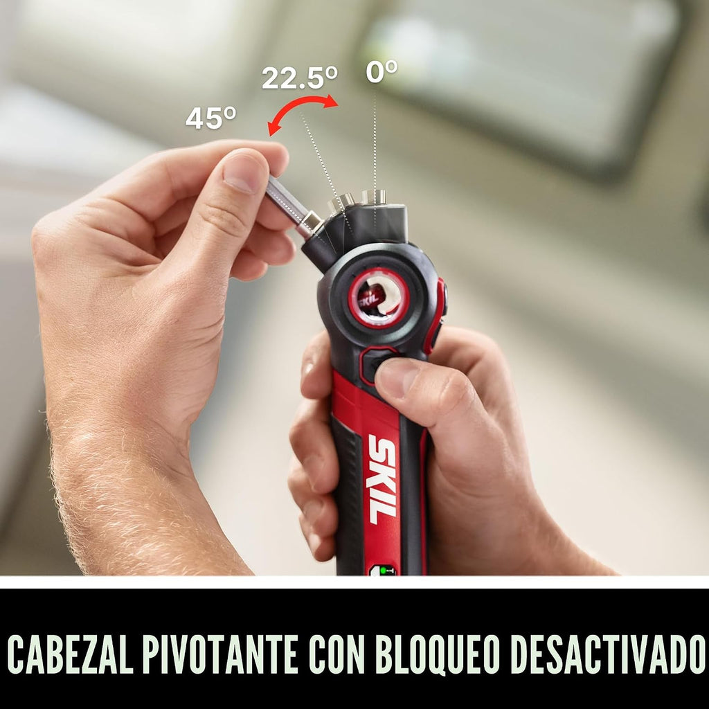 SKIL - Destornillador recargable Twist 2.0 de 4 V con cabeza giratoria, ajuste de torque, cable de carga USB-C y juego de 2 brocas - SD5619-01