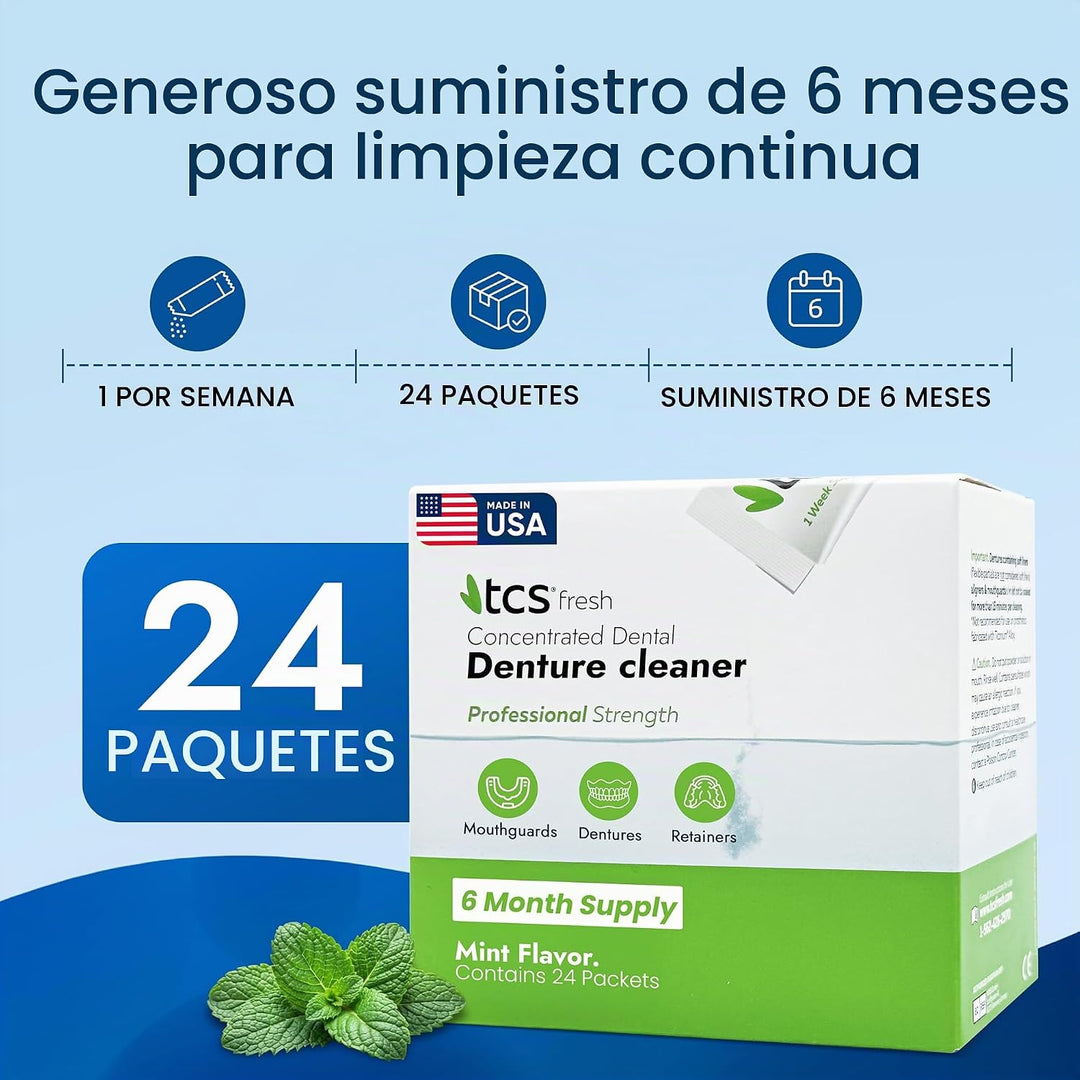 TCS Fresh Denture Cleaner - 24 paquetes (suministro para 6 meses) |...