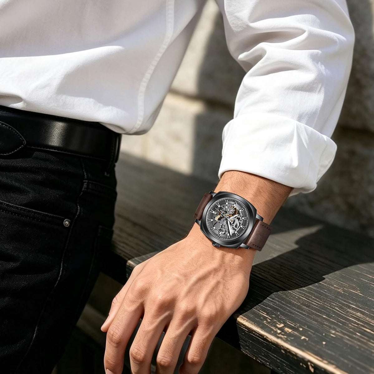 BENYAR Reloj Automático Mecánico de Esqueleto para Hombre de Vestir