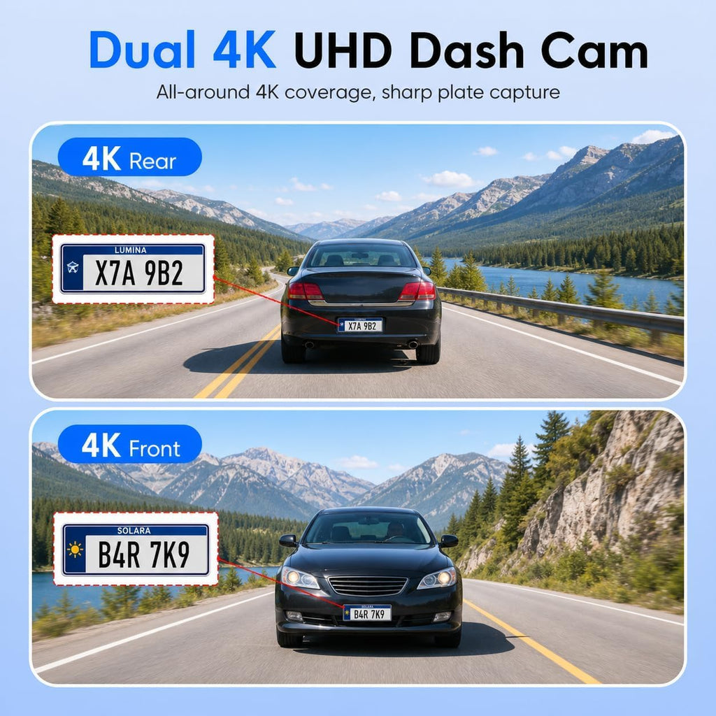 Dash Cam 4K+4K Frontal y Trasera, Incluye Tarjeta de 128GB, Dash Cam para Auto