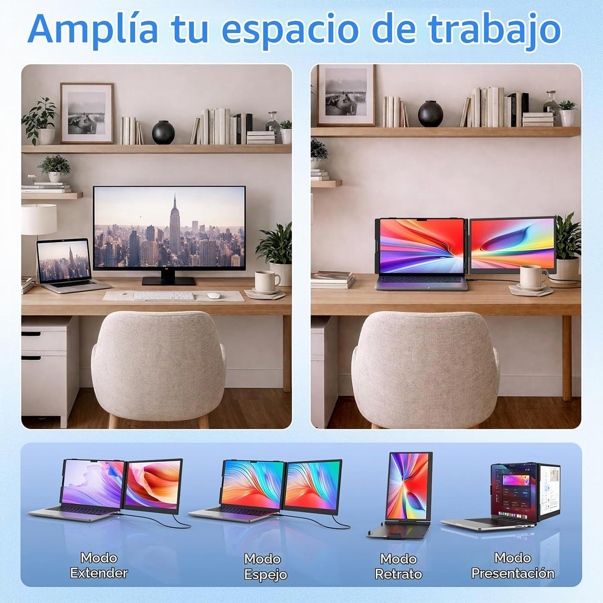 FEZOBR Extensor de pantalla para laptop, monitor ultrafino de 14 pu...