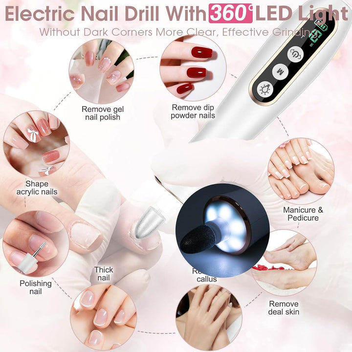 Kit Profesional de Manicura y Pedicura, Taladro Eléctrico Inalámbri...