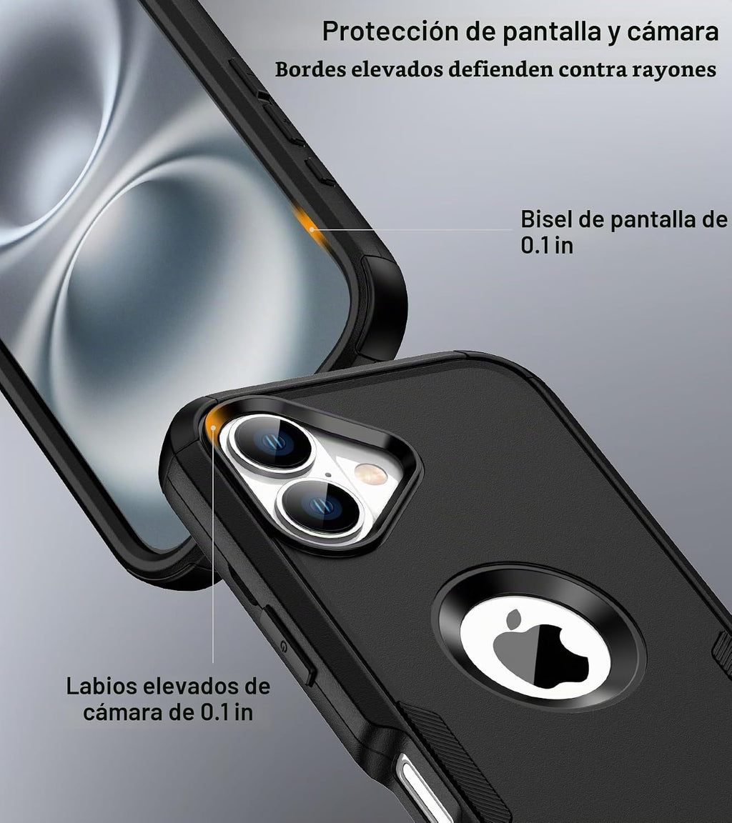 Funda para iPhone 16 con funda de clip para cinturón, 2 protectores de pantalla, protección de grado militar, anticaídas, a prueba de golpes, color negro