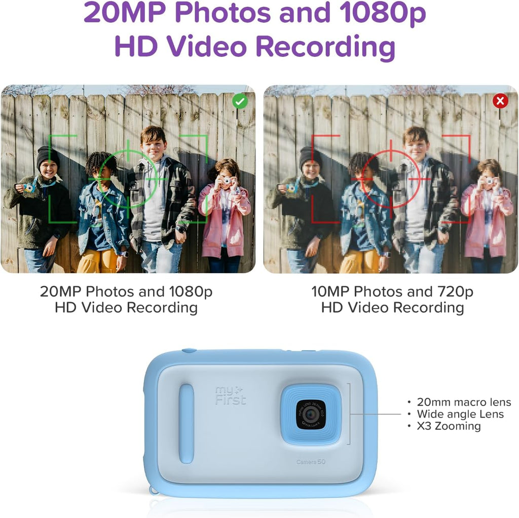 myFirst Camera 50 - Cámara AI para niños con doble lente de 20 MP, color azul