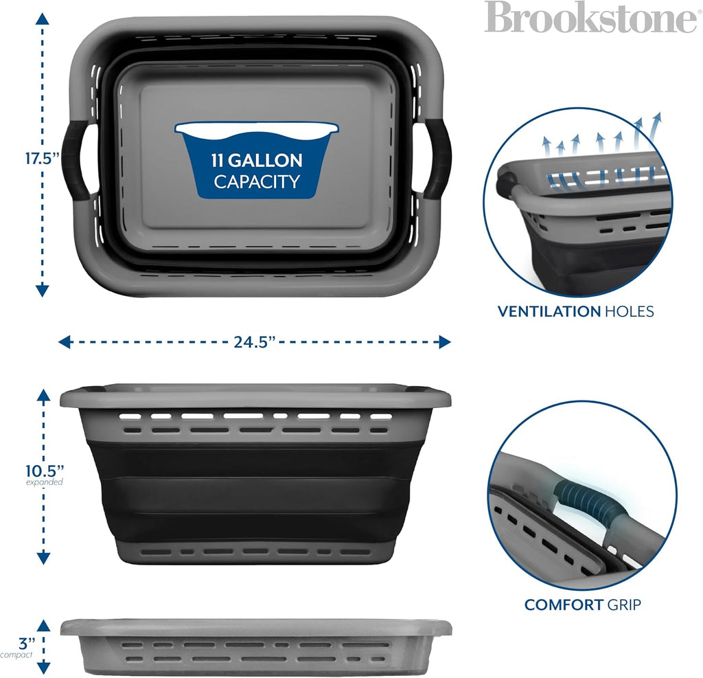 BROOKSTONE, 11 galones – [Nuestra cesta más grande de toda] Cesta de lavandería plegable de 24 pulgadas, asas de agarre antideslizantes cómodas, diseño minimalista que ahorra espacio, cesta