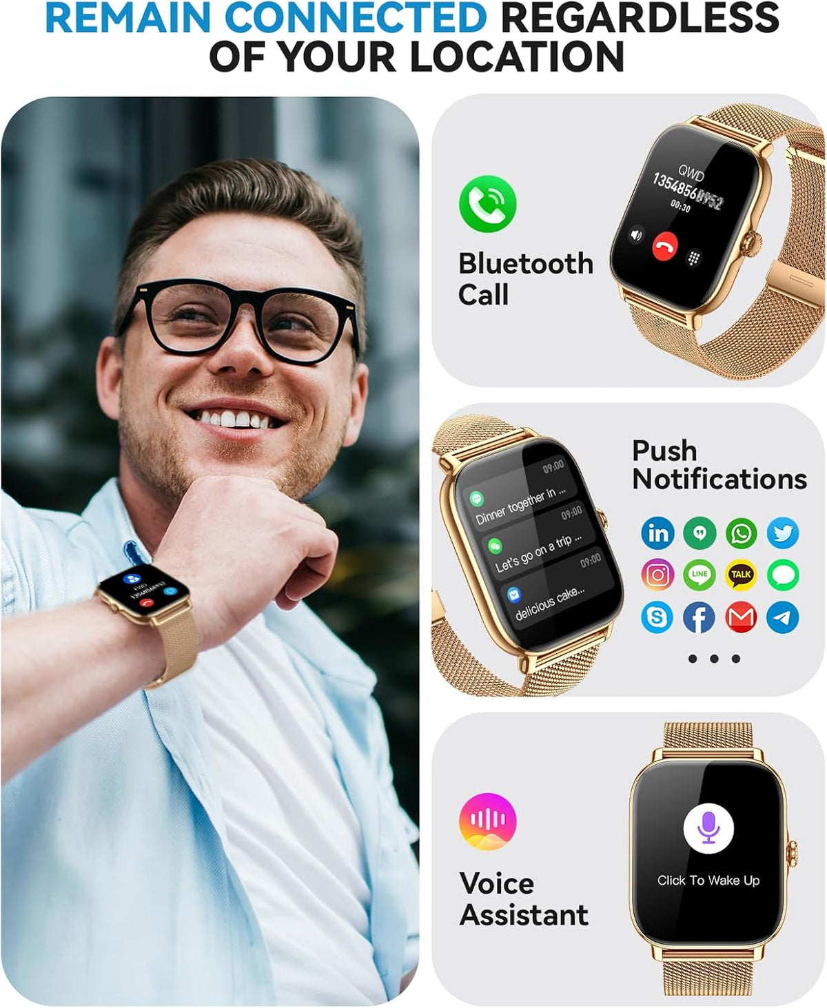 Reloj inteligente para mujeres y hombres, responde/hacer llamadas, IP68 impermeable rastreador de actividad física con monitor de sueño, reloj inteligente compatible con Android iPhone (funda