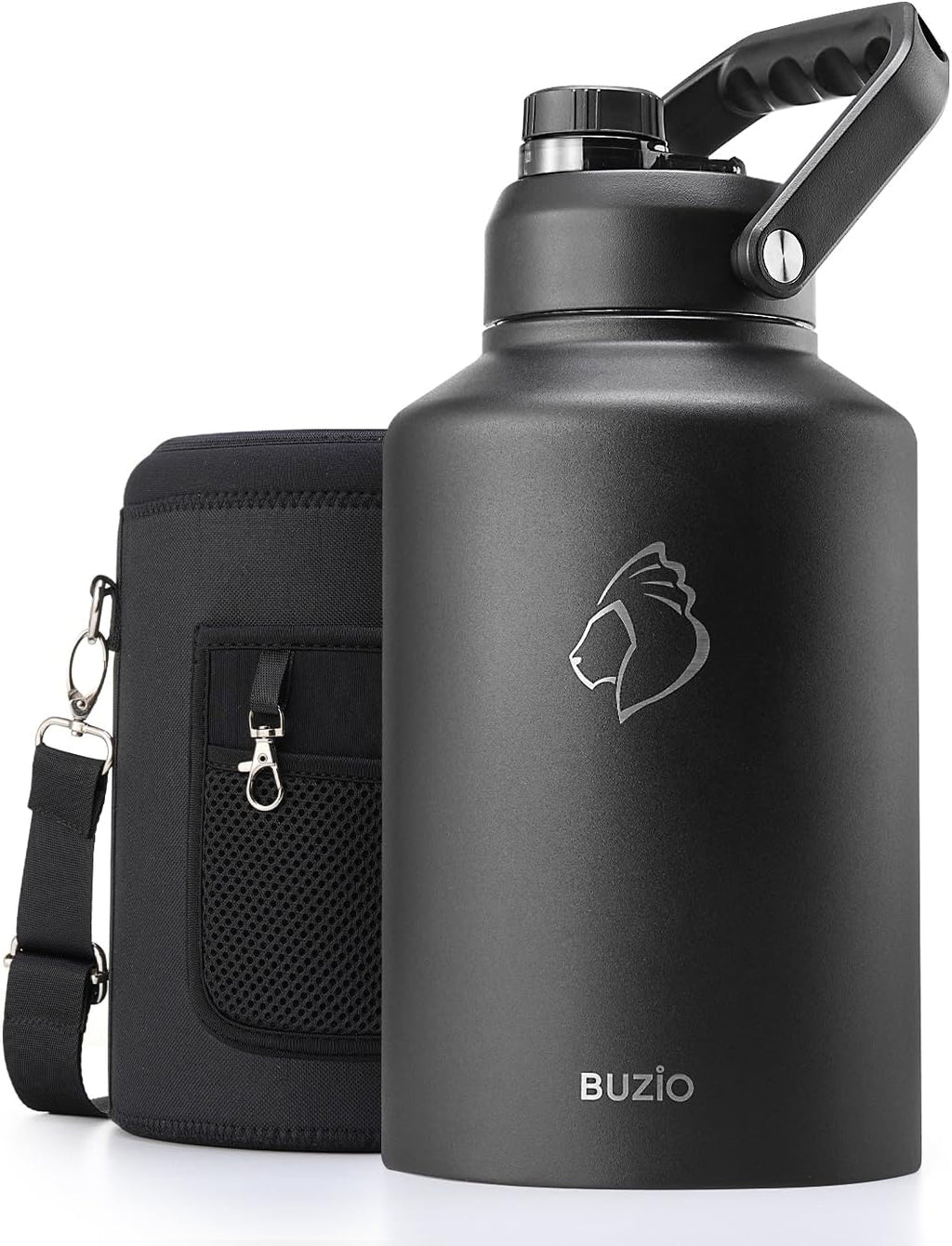 Botella de agua de 1 galón aislada Buzio, (mantiene el agua fría por 48 horas) 3.58 pulgadas de gran boca ancha a prueba de fugas, jarra de agua grande de 128 oz de acero inoxidable con asa de metal