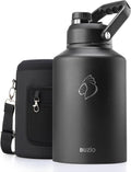 Botella de agua de 1 galón aislada Buzio, (mantiene el agua fría por 48 horas) 3.58 pulgadas de gran boca ancha a prueba de fugas, jarra de agua grande de 128 oz de acero inoxidable con asa de metal