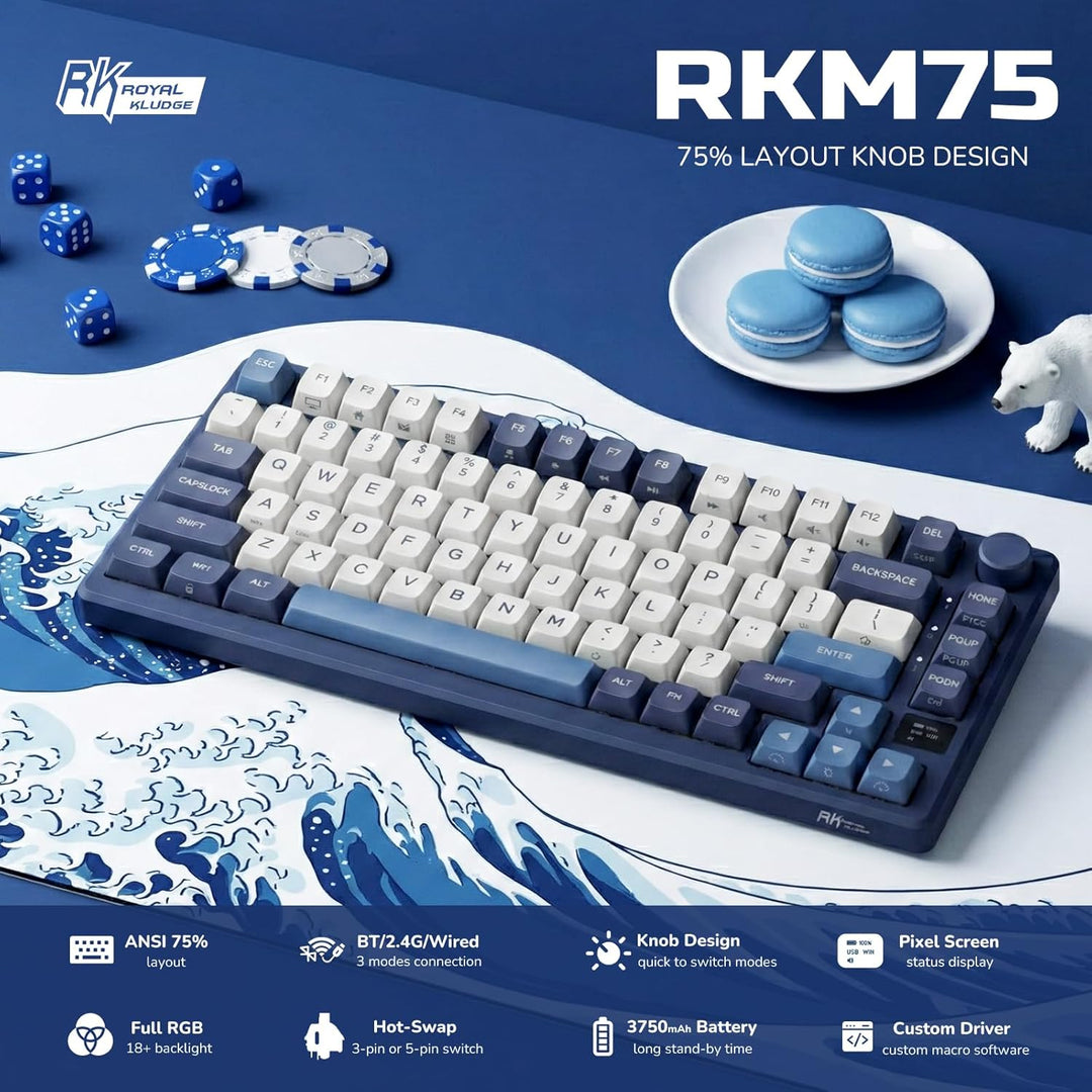 RK ROYAL KLUDGE M75 Wireless Mechanical Keyboard w\/Screen and Volu...