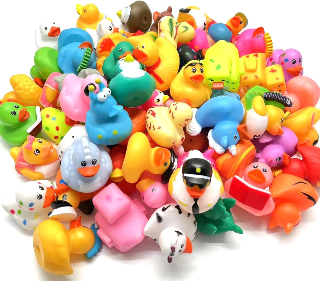 LINICE 50 patos de goma, patos surtidos aleatorios a granel, mini patitos de goma para niños pequeños, juguetes de baño para niños, juguetes de piscina para niños, regalos de cumpleaños, recuerdos de fiesta