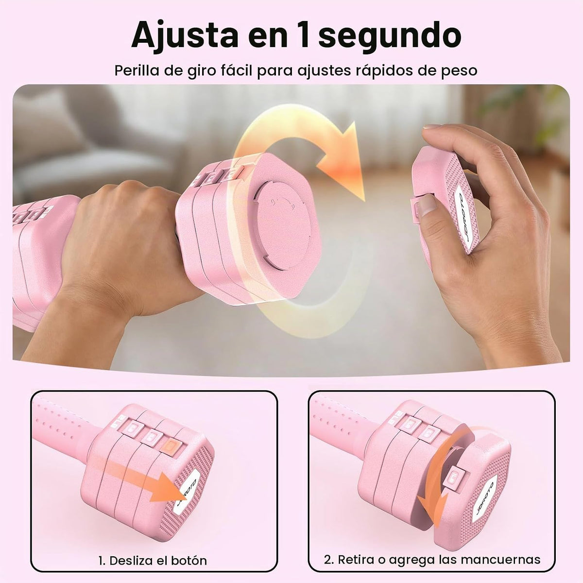 JOROTO Set de Mancuernas Ajustables 5 en 1, Par Ajustable 8LB/11LB para Mujeres en Casa, Bloqueo Dual 1s-Adjust Estable con Mango Suave TPE, Gimnasio en Casa, Rehabilitación, Pilates, Yoga, Entrenamiento de Fuerza