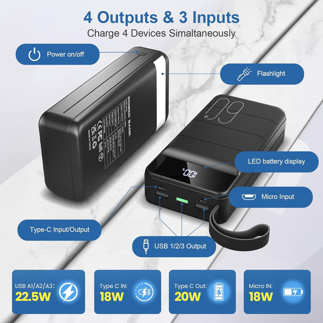 Cargador portátil de 60000 mAh, carga rápida, 22.5 W, PD4.0 y QC 4....