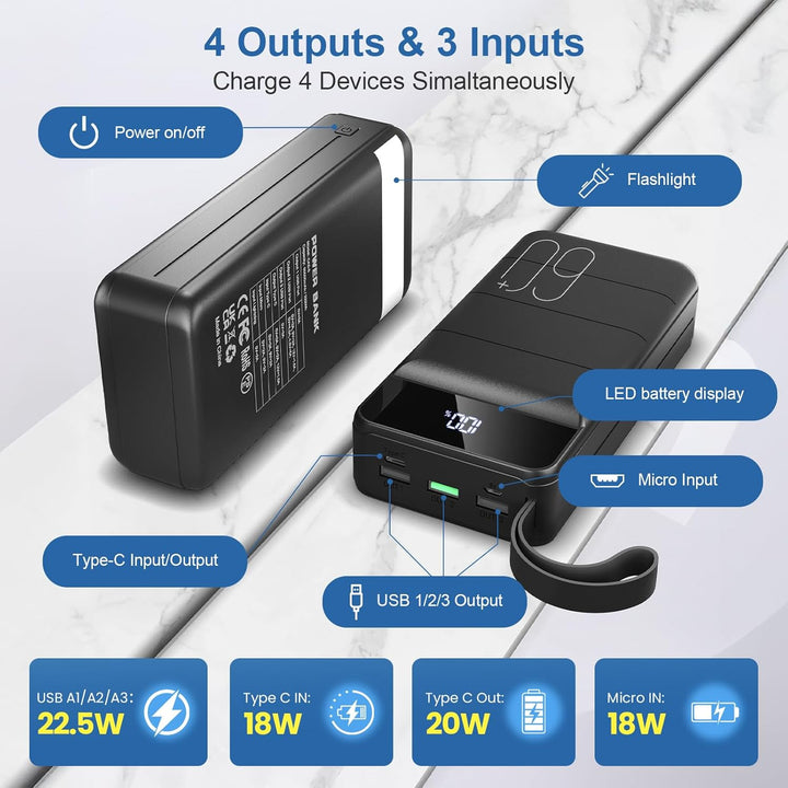 Cargador portátil de 60000 mAh, carga rápida, 22.5 W, PD4.0 y QC 4....