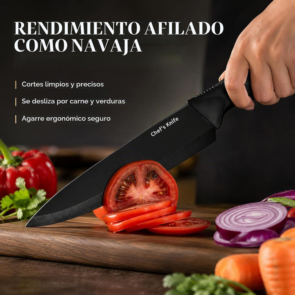LINHAO Juego de bloques de cuchillos de cocina negros de 14 piezas con