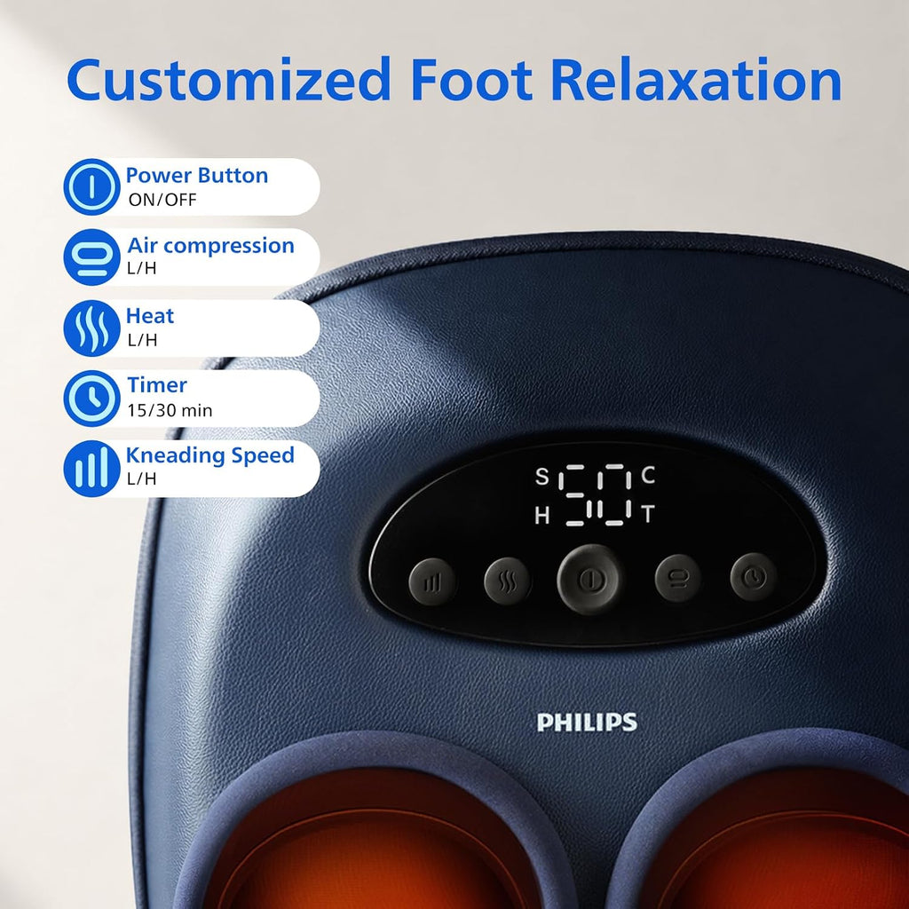 PHILIPS Masajeador de pies con calor, amasamiento Shiatsu y compresión de