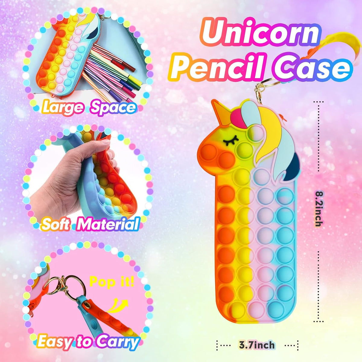 Mochila Pop Fidget para niñas, bolsas de reventar y cuaderno pop it y estuche de lápices de unicornio para niños, suministros escolares para aliviar el estrés, gran regalo de cumpleaños para niños