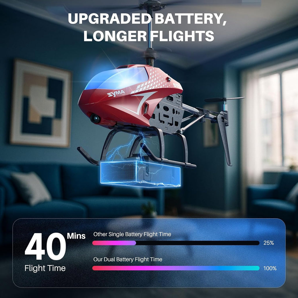SYMA Helicóptero RC para niños, luces LED de 7 colores, 40 minutos de tiempo de vuelo, rojo