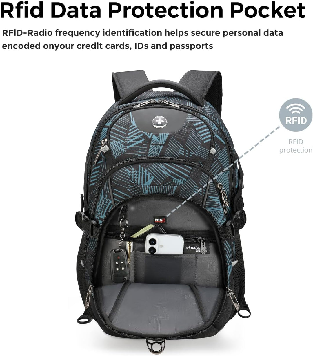 Swissdigital Mochila para laptop con puerto de carga USB, mochila d...