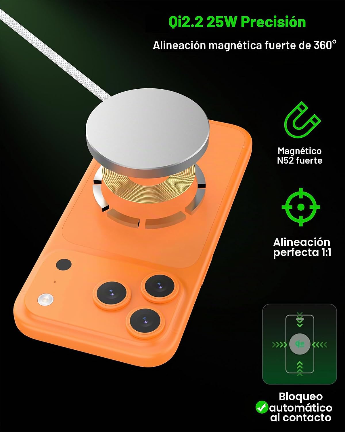 Cargador inalámbrico magnético Magsafe de 25 W Qi2.2 con certificación MFi
