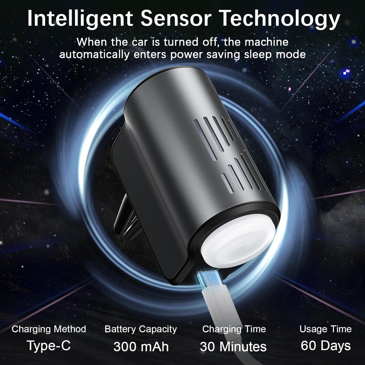 Difusor de ambientador de automóvil, ambientador inteligente para automóvil con tres modos de luz ajustables, aromatizante recargable para carro con 8 piezas de aceite esencial, de larga duración