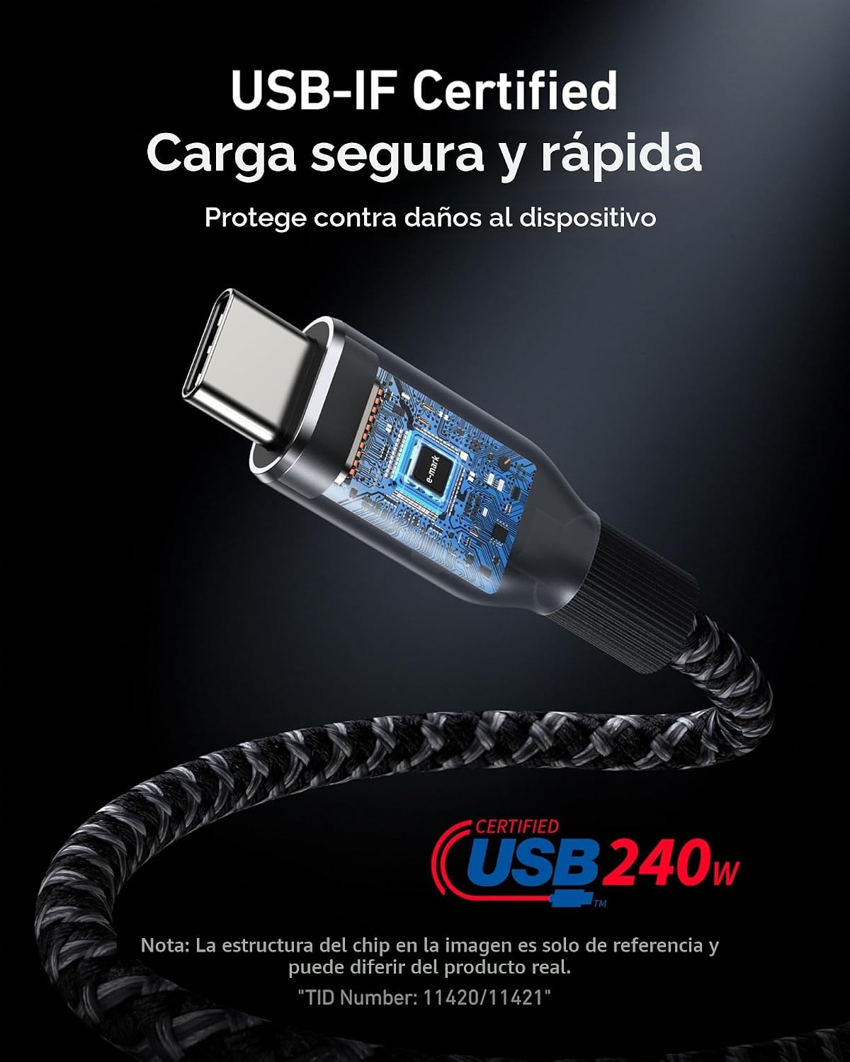 Anker Prime cable USB-C a USB-C, carga rápida de 240W, cable duradero (1 ft)