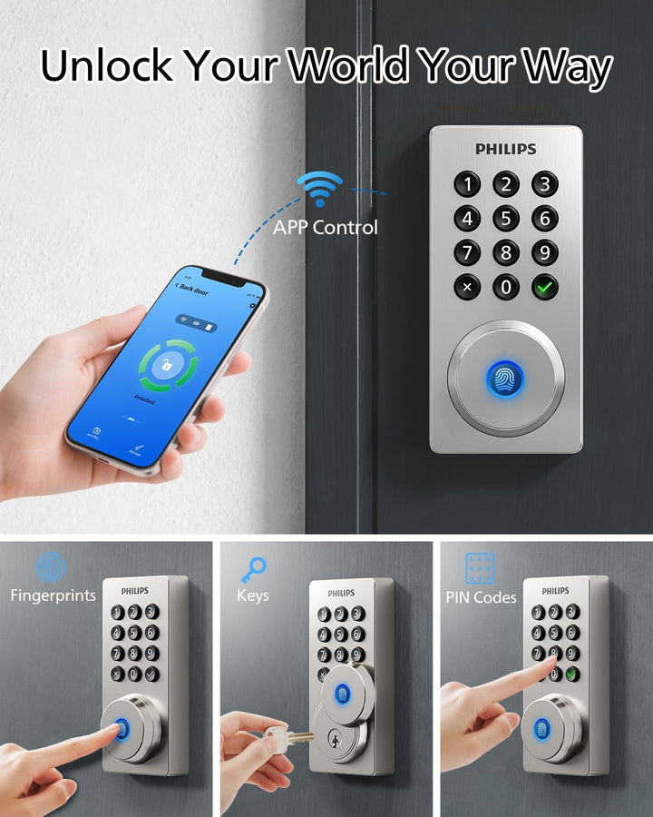 Philips Cerradura de puerta Wi-Fi, cerradura inteligente WiFi, cerr...
