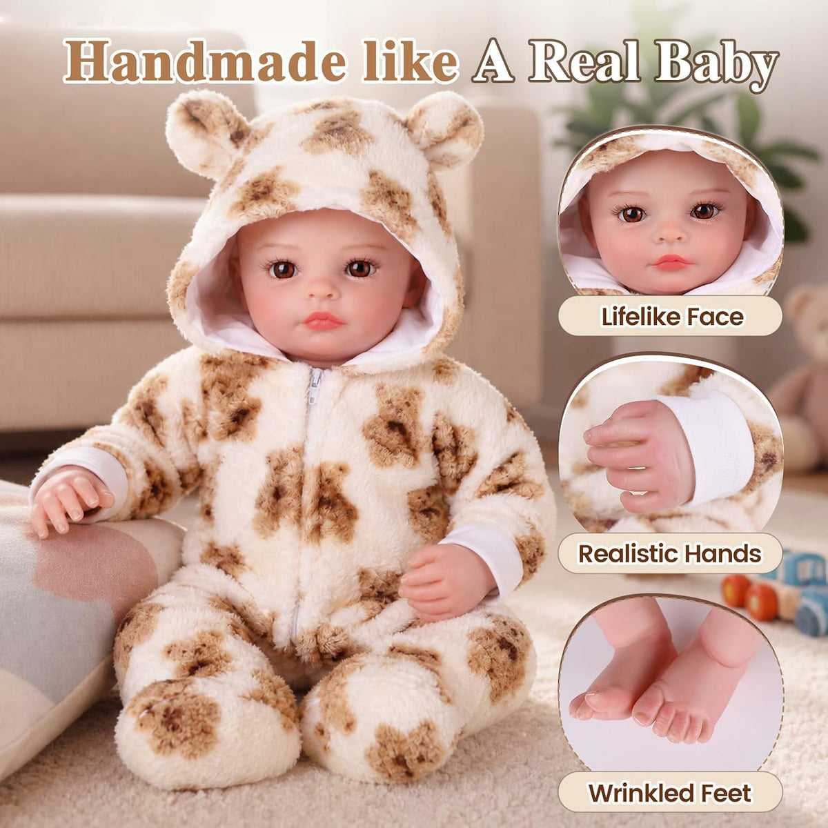 BABESIDE Muñecas de bebé Reborn realistas de 17 pulgadas con accesorios de