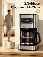 Cafetera de goteo de 12 tazas programable, regular y fuerte, pantalla LED