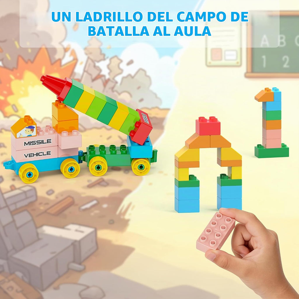 Bloques de construcción para niños de 3 a 8 años | Juguete con 4 camiones | Set educativo STEM para niños y niñas | Creaciones infinitas | Regalo de cumpleaños de Navidad (transporte militar)
