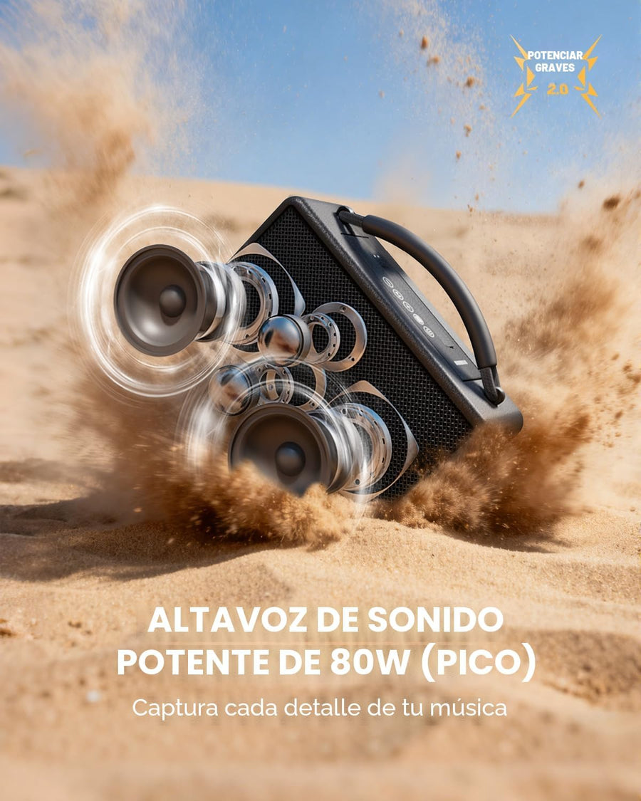 DINDIN Altavoz Bluetooth Portátil: 80W (Pico), 20H Tiempo de Reprod...