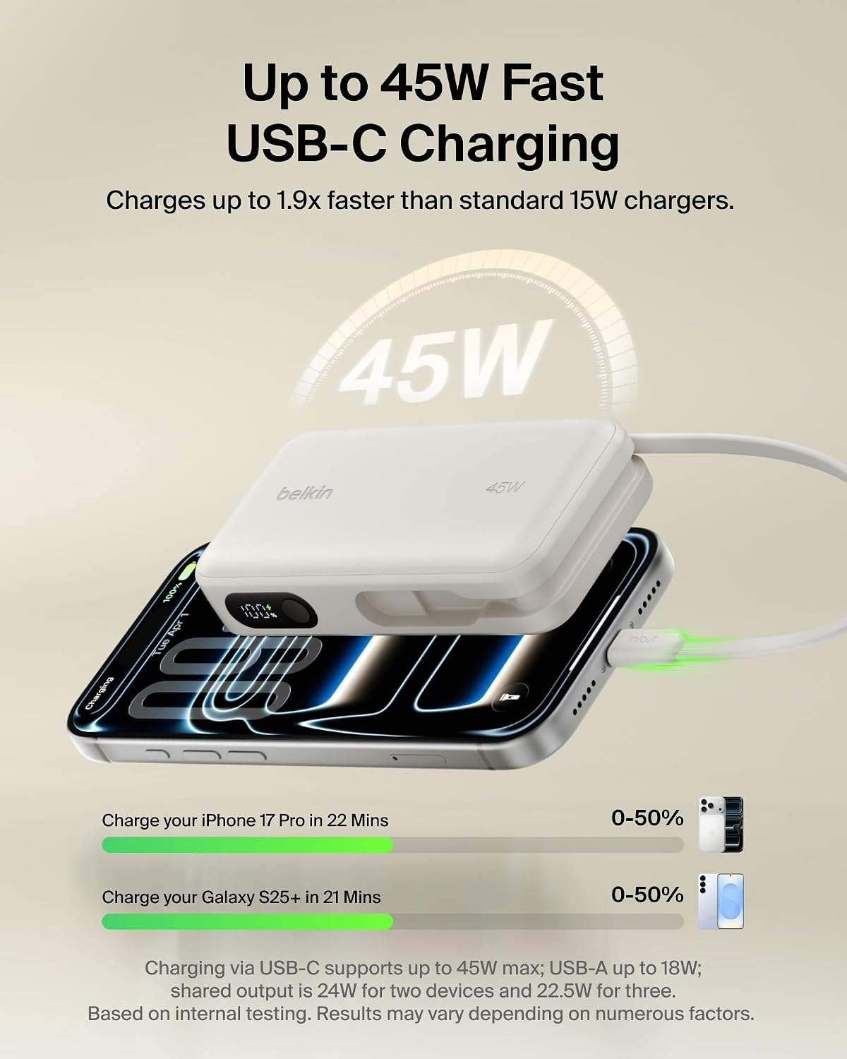 Belkin Banco de energía con cargador portátil de 10000 mAh y 45 W c...