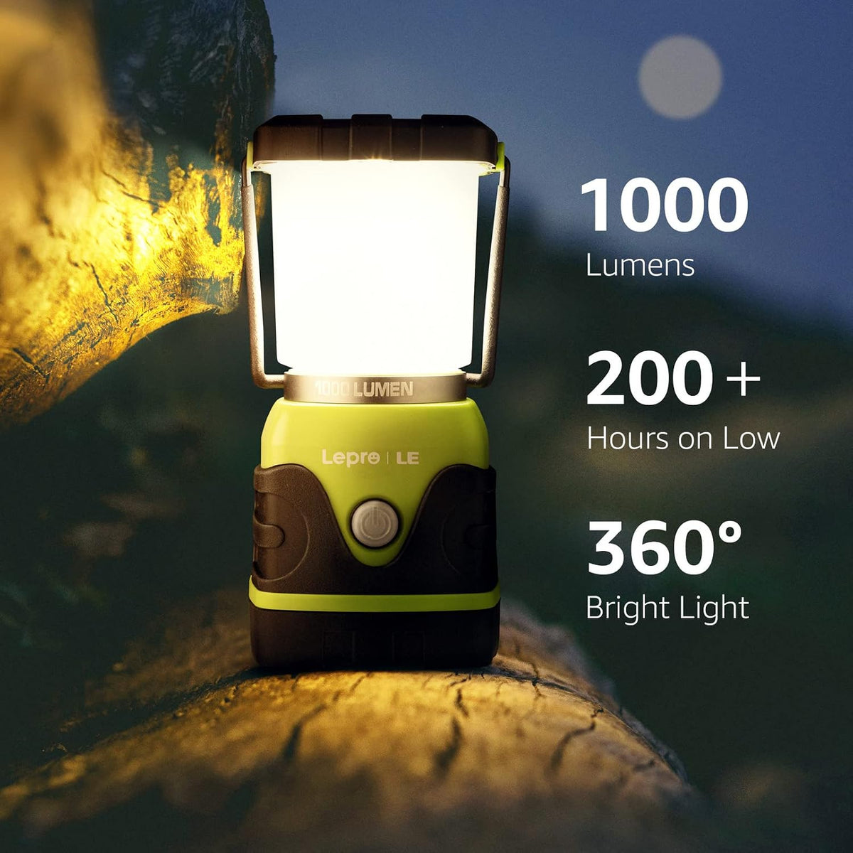 Lámpara LE Luz LED portátil de 1000 LM, atenuable, linterna para acampar de 4 modos, resistente al agua, lámpara que funciona a batería para el hogar, jardín, exteriores, senderismo, pesca, emergencias
