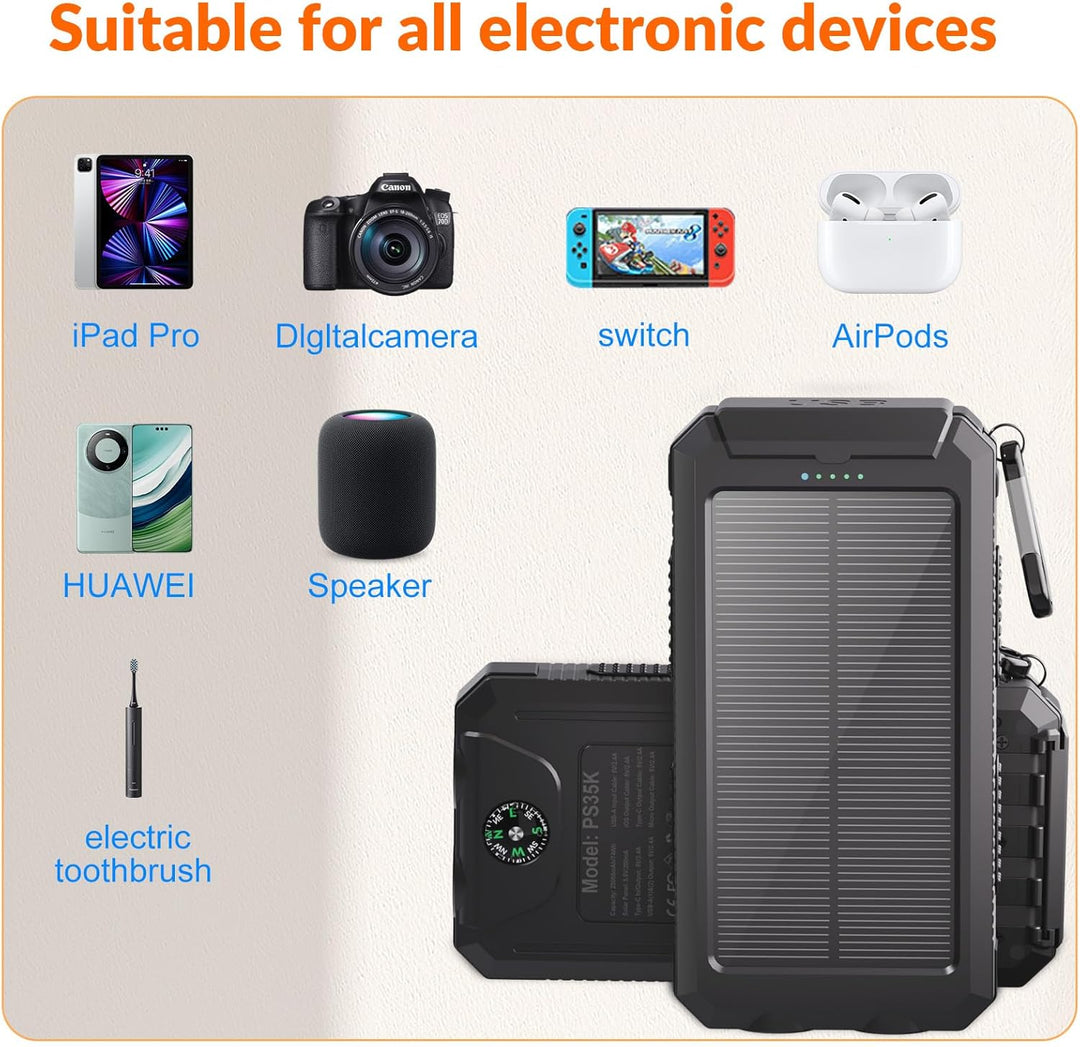 Kepswin Cargador solar de 20,000 mAh, banco de energía portátil, 4...