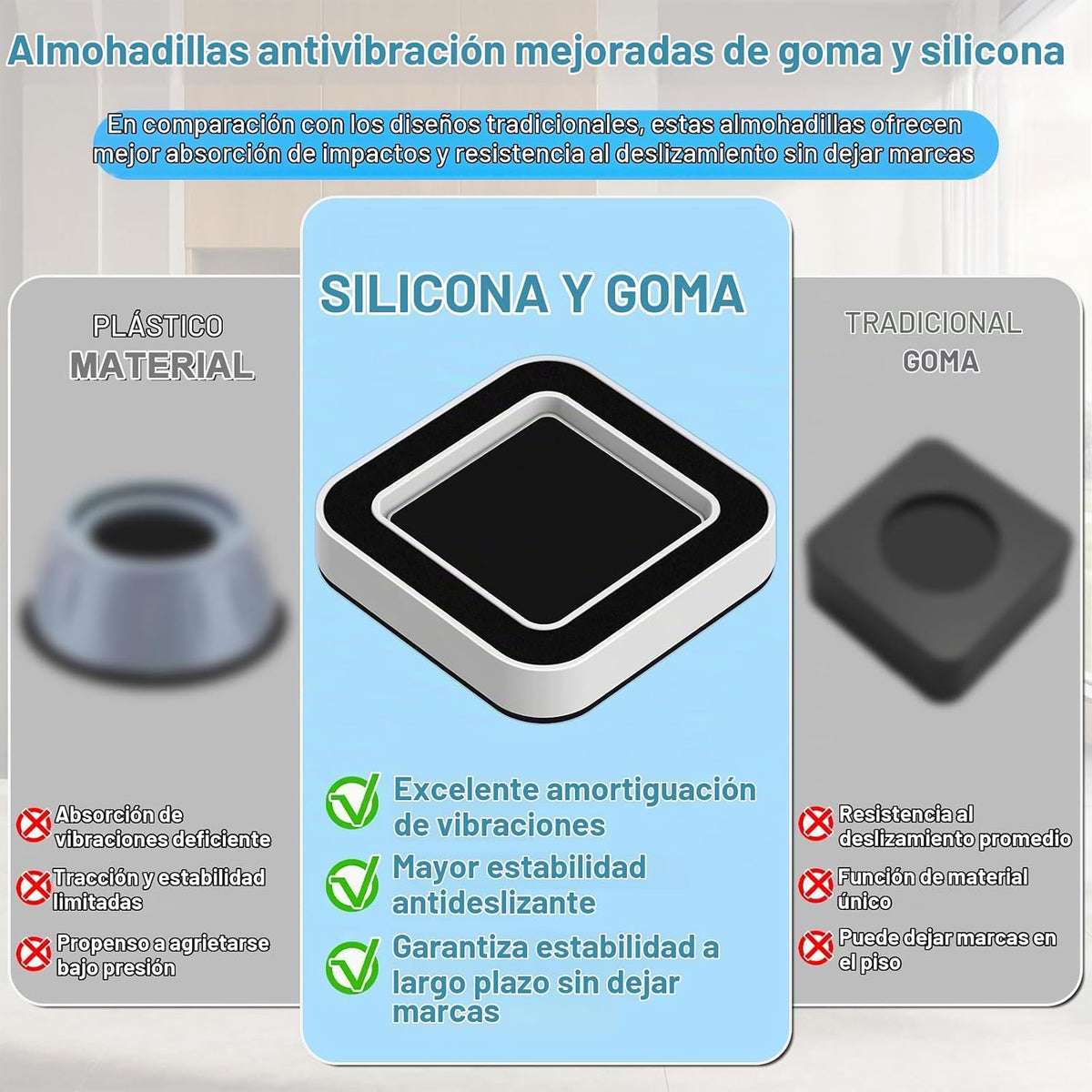Almohadillas antivibración para lavadora: evita que la lavadora secadora se