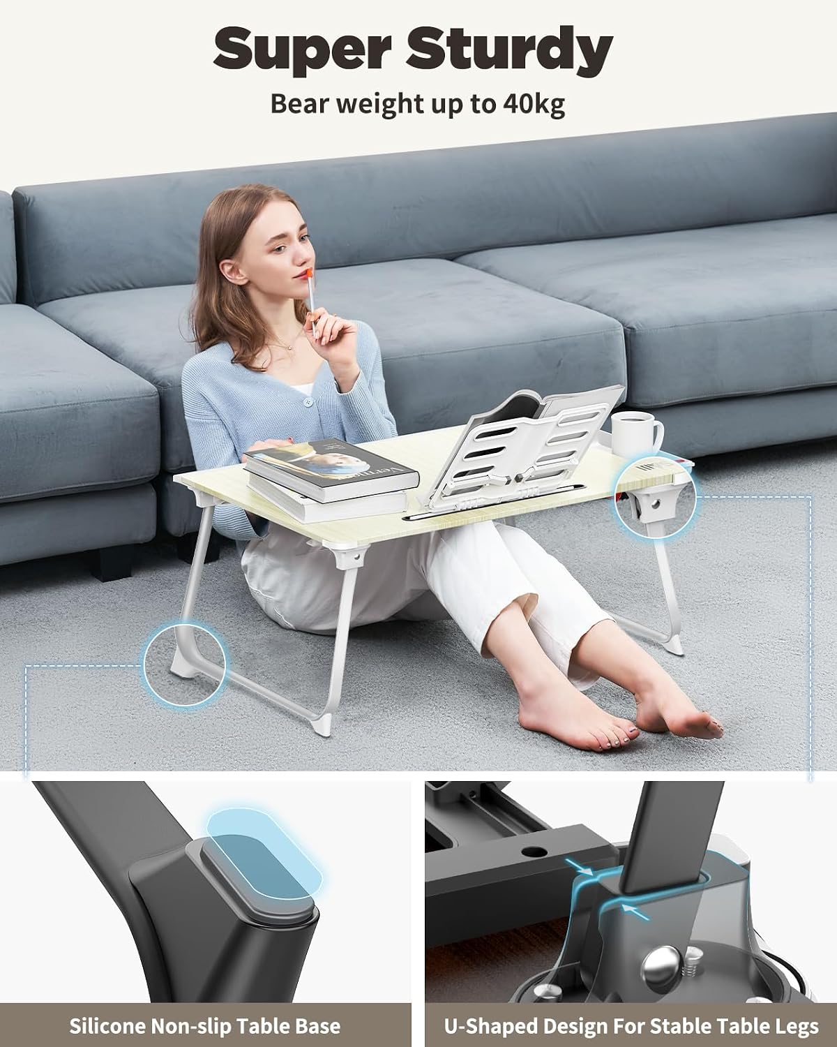 SAIJI - Escritorio para computadora portátil para cama, mesa de cama plegable XXL, 25.6 x 19.3 pulgadas