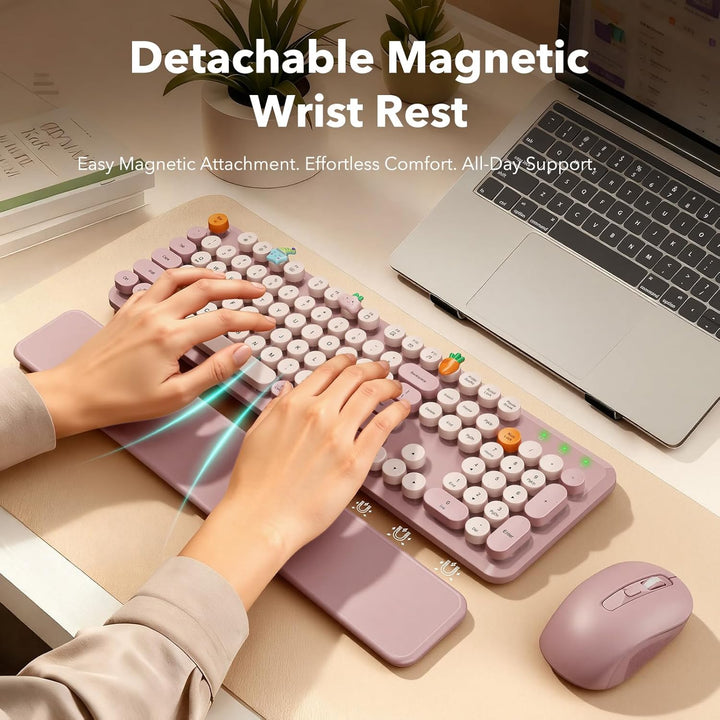 Combo de teclado y mouse inalámbricos, teclado estilo máquina de es...